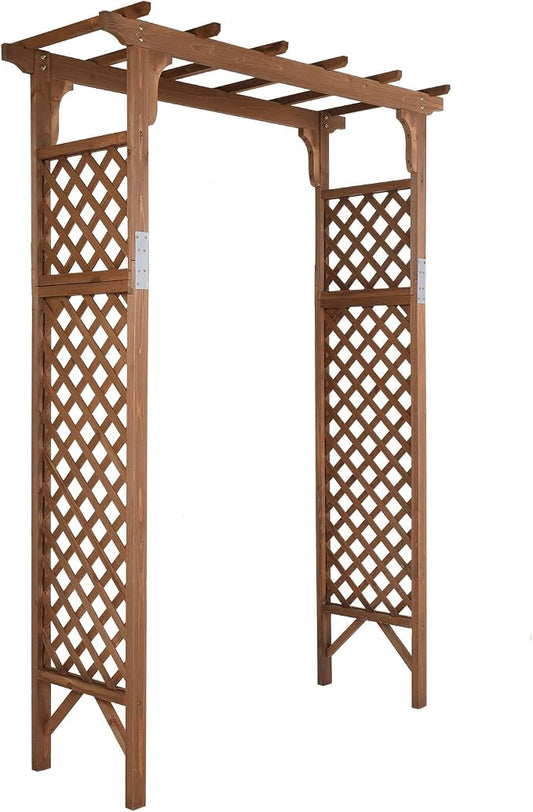 Outvita 7Ft Wooden Garden Arbor Arch, Wood Arbor Trellis, Pergola Archway for Wedding Ceremony Decoration Pergola Plant Climbing Rose Vines Lawn Courtyard Patio Brown