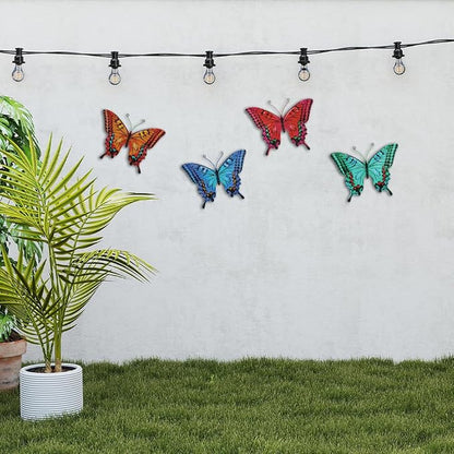 dreamskip 4 Pack Butterfly Wall Decor Art, Vivid Butterflies Outdoor Metal Wall Art with Colorful Pattern, Outdoor Garden Yard Fence Patio Decor Gift for Women Mom
