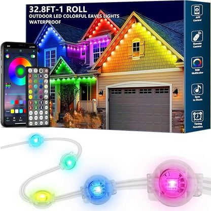 32.8FT Permanent Outdoor RGB Lights,IP67 Waterproof Smart LED Eaves Lights with App/Remote Control,for Christmas and All Holiday Decor,Daily and Accent Lighting,House Roof and Garden Lighting