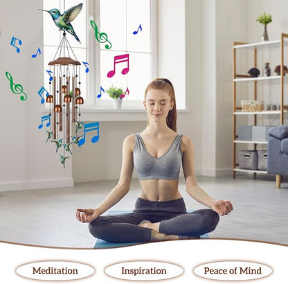 Wind Chimes for Outside, Sympathy Wind Chimes for Outdoors Garden Decor with Natural Sounds, Gifts for Women Mom and Grandma, Indoor Outdoor Decorations for Patio Porch and Backyard(Hummingbird)