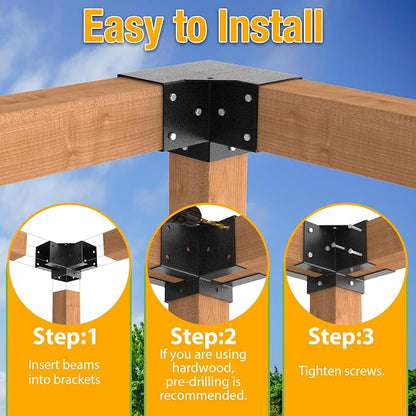 3-Way Pergola Brackets, 4"x4" Pergola Kit, Pergola Corner Bracket for Gazebos, Patio Pergolas, Log Cabin, Wooden Beams (4PCS)