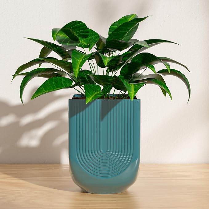 Ceramic Planter, 6 Inch Plant Pot with Drainage, Green | Indoor Outdoor Use, Flower Pot for Plants, Home Garden Decor, Lightweight Durable Ceramic
