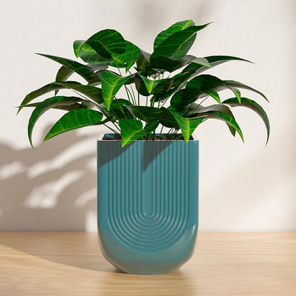 Ceramic Planter, 6 Inch Plant Pot with Drainage, Green | Indoor Outdoor Use, Flower Pot for Plants, Home Garden Decor, Lightweight Durable Ceramic