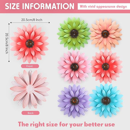 Zhehao 6 Pcs Metal Flower Wall Art Decor 8 Inch Sunflower Wall Decorations Hanging Outdoor Art Multicolored Handmade Metal Flowers Outdoor Decor (Morandi Color)