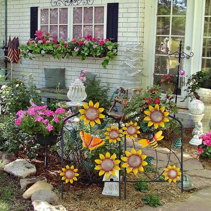 hogardeck Garden Decor for Outside, Set of 2 Metal Fence Decorative Garden Stakes with Flowers for Sunflower Decor, Yard Signs for Outdoor Patio Lawn Backyard Porch