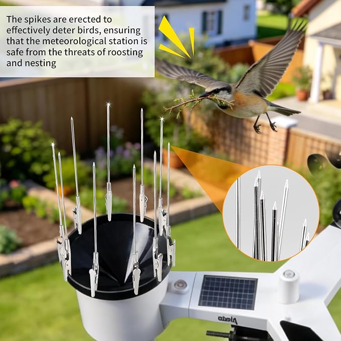 Bird Spikes for Weather Stations 304 Stainless Steel Fits Ambient Weather WS-2000, WS-2902 & WS-5000, 10Pcs Adjustable Bird Spike Kit for Gauge Rain Funnel Protection