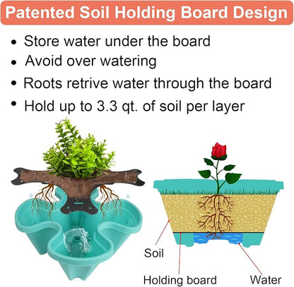 GameXcel Vertical Planter, 7 Tier Stackable Strawberry Planter with Garden Tool Set, Movable Indoor/Outdoor Garden Herb Pot for Growing Vegetables and Succulents, Teal
