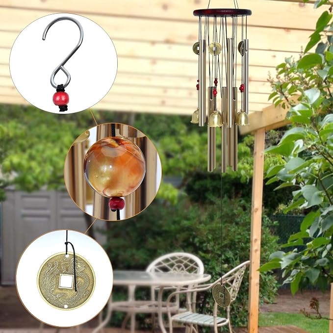 Chinese Traditional Retro10 Tubes 5 Bells Bronze Yard Garden Outdoor Living Wind Chimes 85cm (MT-626)…