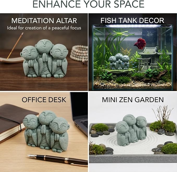 LIYAOLI Sandstone Mini Monk Buddha Statue, Fish Tank Decor Aquarium Ornament for Betta Tank, Zen Feng Shui Sculpture for Home Office Car Garden Decoration, Good Luck Wealth