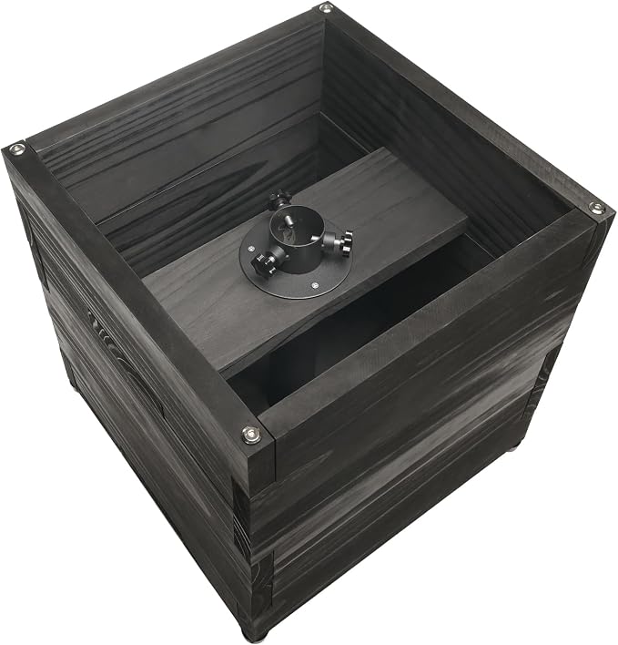 Large Decorative Wooden Planter w/ Universal Pole Support for String Light Poles, Umbrellas, Bird Feeders. Solid Wood Outdoor Garden Patio Box for Plants(Does not include Pole), 14"x14"x14", Black