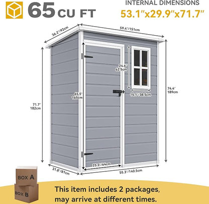 DWVO 5x3 FT Outdoor Storage Shed with Reinforced Floor, All-Weather Resin Storage Shed with Lockable Door & Window, Waterproof Plastic Tool Shed for Garden, Backyard, Patio, Lawn