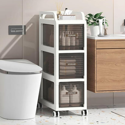 Bathroom Storage with Drawers, 9.8" Wide Wide Slim Storage Cabinet with Wheels for Small Spaces, Narraw Cart for Kitchen Office Bedroom Dinning Room Under Desk, 29.7" Tall