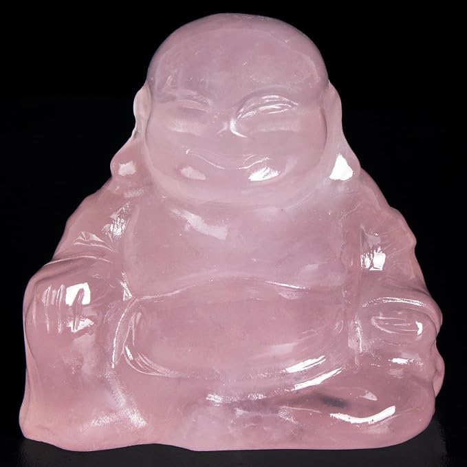 Rose Quartz Crystal Laughing Buddha Statue Meditation Decor Spiritual Art Piece Healing Stone Figurine Zen Altar Sculpture Feng Shui Gift Yoga Space Ornament Peaceful Home Temple Collectible