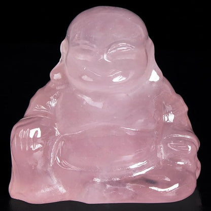 Rose Quartz Crystal Laughing Buddha Statue Meditation Decor Spiritual Art Piece Healing Stone Figurine Zen Altar Sculpture Feng Shui Gift Yoga Space Ornament Peaceful Home Temple Collectible