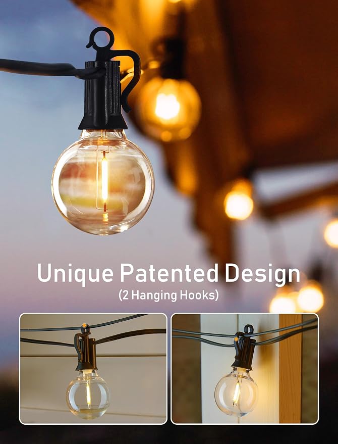 Brightown Outdoor String Lights, 80FT 40+2 G40 Bulbs Shatterproof Patio Lights, IP65 Waterproof Dimmable Hanging Connectable Globe LED Outdoor Lights for Backyard, Bistro, Porch, Deck, Balcony