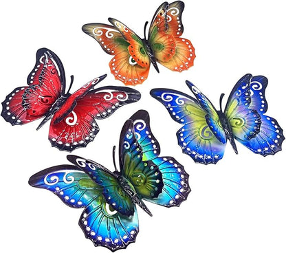 Metal Butterfly Outdoor Wall Decor- 6.5'' Double Wings Butterflies, Hanging Decorations for Fence Garden Yard Patio