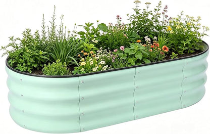 Metal Raised Garden Bed, 4 x 2 ft Extra Large Oval Galvanized Steel Raised Planter Box, Garden Bed for Vegetables Herbs Flowers Fruit, Outdoor Backyard Weather Resistant, Rustproof, Mint Green