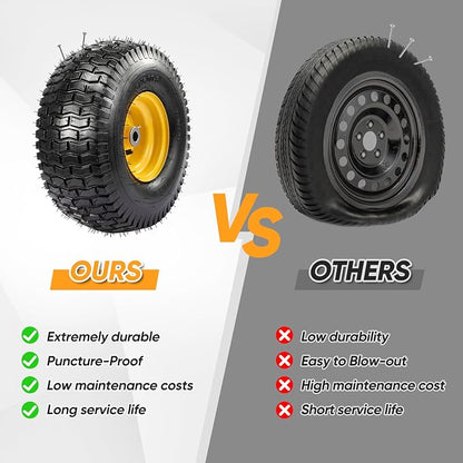 2PCS 15x6.00-6 Tire and Wheel Assembly, 4 Ply Tubeless 15x6-6 Front Tire Assembly Replacement for Craftsman John Deere Husqvarna Riding Mowers, 500lbs Capacity, 3" Centered Hub, 3/4" Bushing