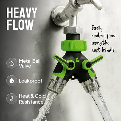 Garden Hose Splitter 2 Way Heavy Duty - Leakproof Full Metal Body Faucet Spigot Splitter (2 pack)