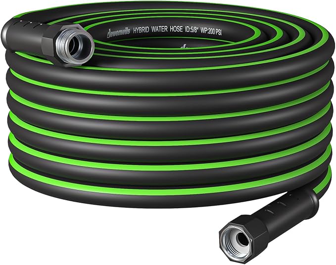 DEWENWILS Garden Hose 5/8" × 50ft, Heavy Duty, Flexible, Lightweight Hybrid Water Hose with Swivel Handle in Solid Aluminum Fittings, No Kink, CE & RoHS Listed, Black+Green