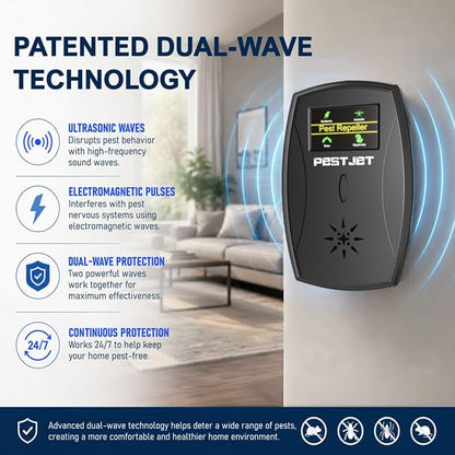 Smart Ultrasonic Pest Repeller with LCD Display – Indoor Outdoor Use – Electromagnetic Pest Control Device for Mice, Rats, Bats, Squirrels