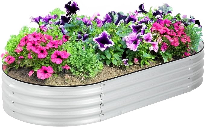 Backyard Expressions Home Galvanized Raised Garden Bed Kit 6x3x1ft, Planter Box Raised Garden Beds Outdoor, Easy Assembly Metal Raised Bed for Gardening Vegetables, Fruits, Flowers - Silver