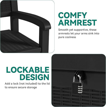 YITAHOME 70 Gallon Deck Bench with Storage | Outdoor Storage Box Bench with Armrests for Patio Garden Pool Porch , Waterproof&Lockable, Black
