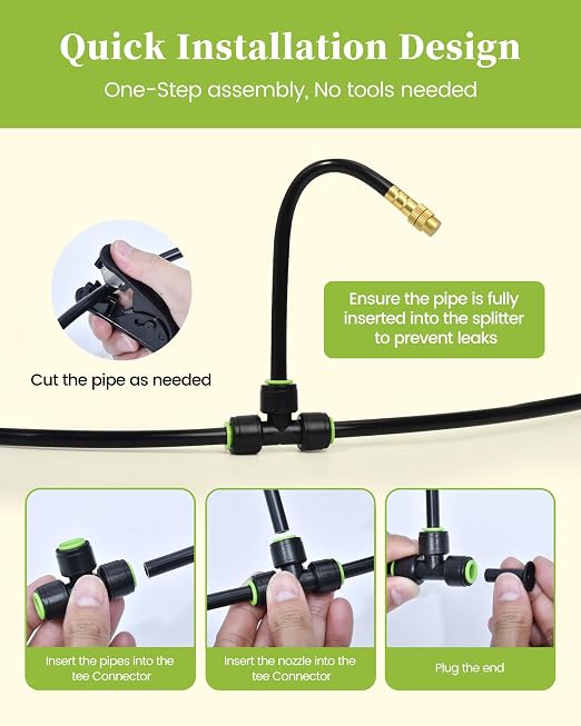 RAINPOINT 100FT Drip Irrigation System with 30pcs Adjustable Copper Nozzles | Garden watering kit with 360° adjustable atomizing sprayers for greenhouse, lawn, raised beds, flower beds, vegetable gardens
