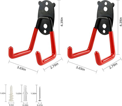 Garage Hooks Heavy Duty, Medium Square Hooks Wall Mount, Anti-Slip PVC Coated Steel Utility Storage Organizer for Hanging Ladders, Bikes, Garden Tools and Hoses 2 Packs
