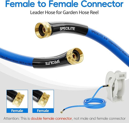 SPECILITE Female to Female Hot/Cold Garden Water Hose 10 ft x 3/4 Inch for Hose Reel, -50℉ To 190℉, Heavy Duty, Flexible, Burst 605 Psi, Rubber Extension Pipe with 3/4" Brass Fittings