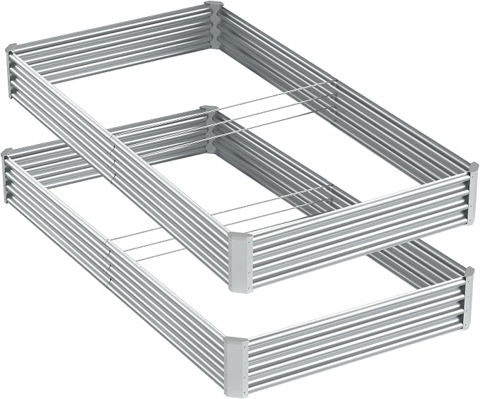 2PCS 8x4x1FT Galvanized Raised Garden Bed, Galvanized Planter Raised Garden Boxes Outdoor, Large Metal Raised Garden Beds for Vegetables-Silver