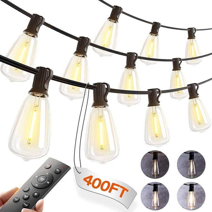 addlon 400FT(50FT*8) Outdoor String Lights for Outside Waterproof Patio Lights with Plastic ST38 LED Edison Bulbs Outdoor Lighting Extra Long for Backyard Bistro Porch Garden Pergola Party Decor
