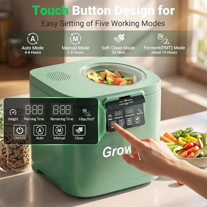 Growell 4L Electric Composter for Kitchen, Smart Countertop Compost Bin with Visible Window,Odorless & Low Noise, Auto-Cleaning,Turn Food Waste into Fertilizer, Food Waste Compost Indoor Machine, EC01