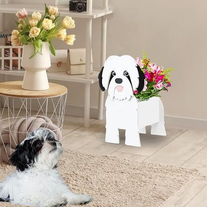 Black and White Shih Tzu Dog Planter Pots, 9.45 x 8.97 x 13.5 in | Dog Flower Pot, Cute Animal Shaped Plant Pot, Gifts for Women & Pet Lovers, Indoor Outdoor Garden Home Office Decor