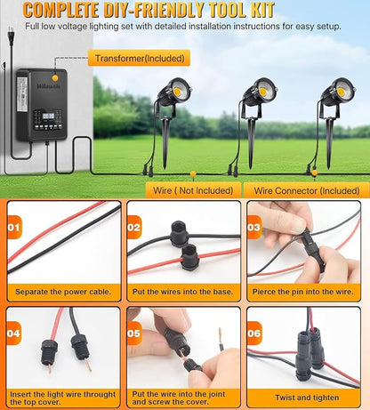10 Pack Low Voltage Landscape Lights LED 5W Landscape Lighting with connectors AC/DC 12V-24V Outdoor Spotlight IP66 Waterproof Tree Flag Lights Warm White Spotlights for Yard Garden Pathway