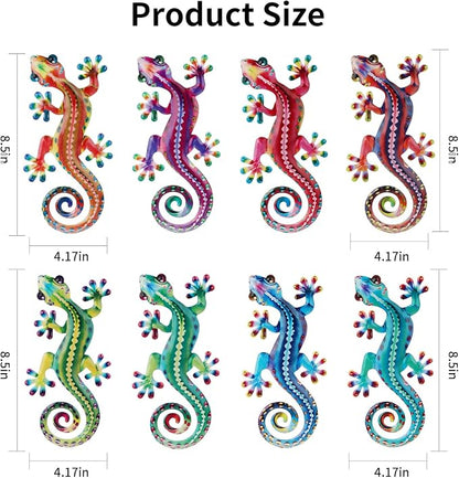 Junware 8 Pcs Metal Gecko Wall Art Outdoor Decor Metal Lizards Wall Decor Lizard 4.2 * 8.5 Inch Suitable for Hanging in Yard Garden Patio Fence Home, Idea Gifts for Mom Father Friends