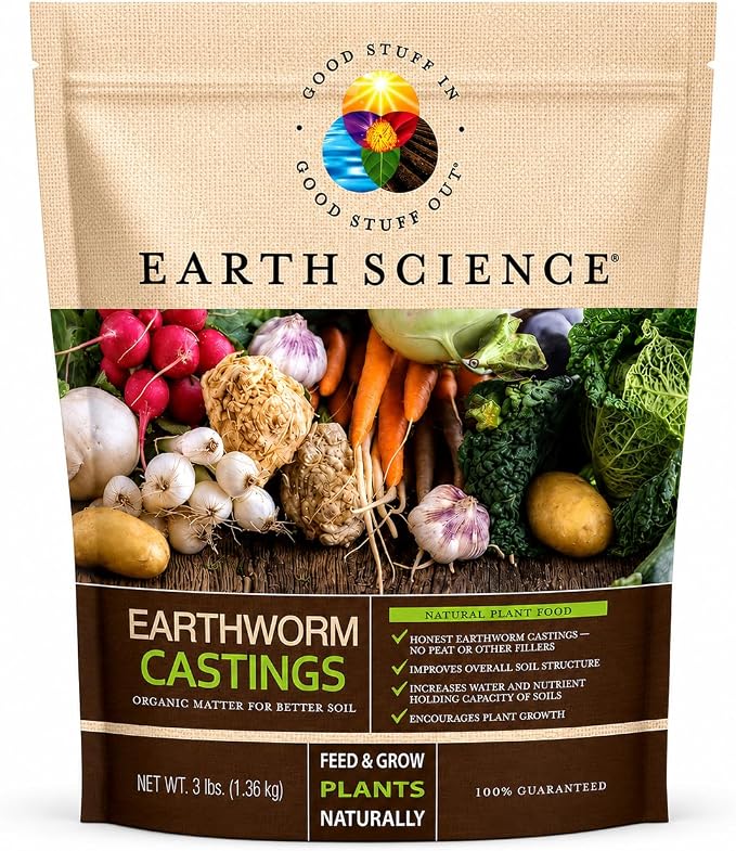 Earth Science Earthworm Castings – 3 lb—Premium Plant Fertilizer for Indoor & Outdoor Plants – Soil Enhancer for Vegetable Gardens