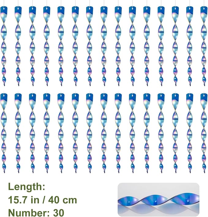 OFFO Large Bird Scarer Rods, 15.7 in (30 PCS) Reflective Bird Device Outdoor Bird Scarer to Keep Pigeon and Woodpecker Away from Garden or Yard, Blue