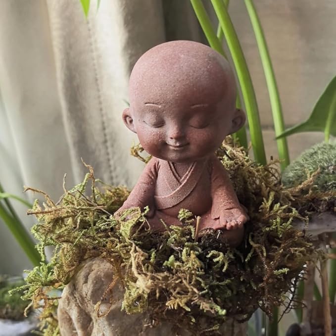 Sitting Buddha Meditation Zen Figurines Decor Small Monk Statue for Fish Tank Aquarium Garden Decoration (Pink)