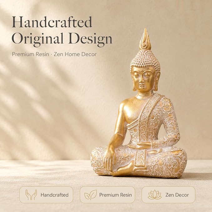 Gold Buddha Statue7.87 Inch for Home Decor- Zen Buddha Statue -Serene Meditation Decor with Blessing Services Included