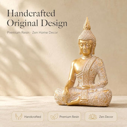 Gold Buddha Statue7.87 Inch for Home Decor- Zen Buddha Statue -Serene Meditation Decor with Blessing Services Included