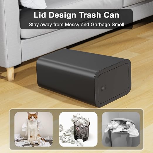 N. NETDOT 3 Pack 10 Liter Small Trash Can with lid, 2.6 Gallon,Garbage Can Slim Trash Bin Waste Basket for Bathroom,Kitchen,Bedroom,Living Room,Office,Laundry - Black