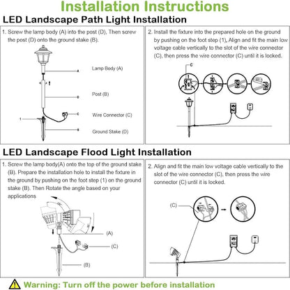 hykolity Low Voltage LED Landscape Kits, 12V-15V Pathway Flood Light Kits | 10W 390LM and 3.4W 155LM Wired for Outdoor Yard Lawn, Die-cast Aluminum, 50W and 30W Equivalent, 8 Pack