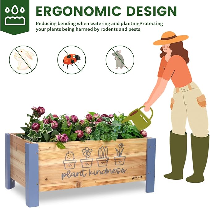 Raised Garden Bed for Kids - 30”L*16”W*13”H Elevated Wooden Planter Box Stand, Backyard, Patio, Balcony w/Bed Liner, 170lb Capacity (Blue)