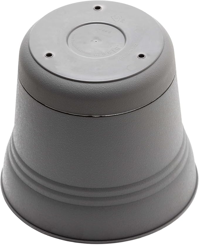 Bloem Saturn Round Planter with Saucer Tray: 12" - Charcoal - Durable Plastic Pot, Matte Finish, Removable Saucer, for Indoor & Outdoor Use, Gardening, 3 Gallon Capacity | Medium-sized pot with built-in drainage holes and detachable saucer tray to prot...