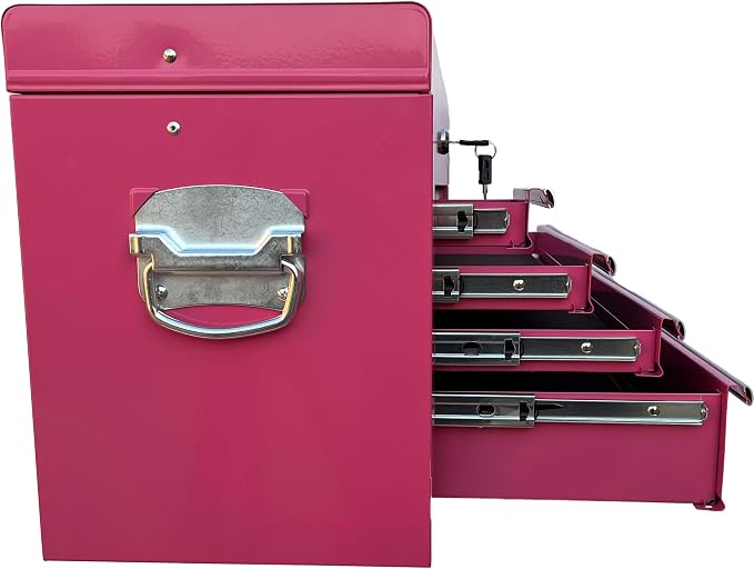 Workington Portable Metal Tool Chest with 6 Drawers, 24" 6-Drawer Tool Chest Cabinet with Ball Bearing Drawer Slides, Steel Tool Storage Box Organizer 4005 Pink