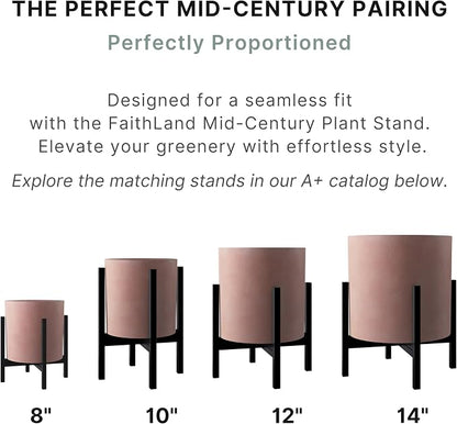 FaithLand 10 Inch Fiberstone Planter - Lightweight Modern Cylinder Plant Pot with Drainage Hole & Plug, Indoor Outdoor Use, Terracotta Color