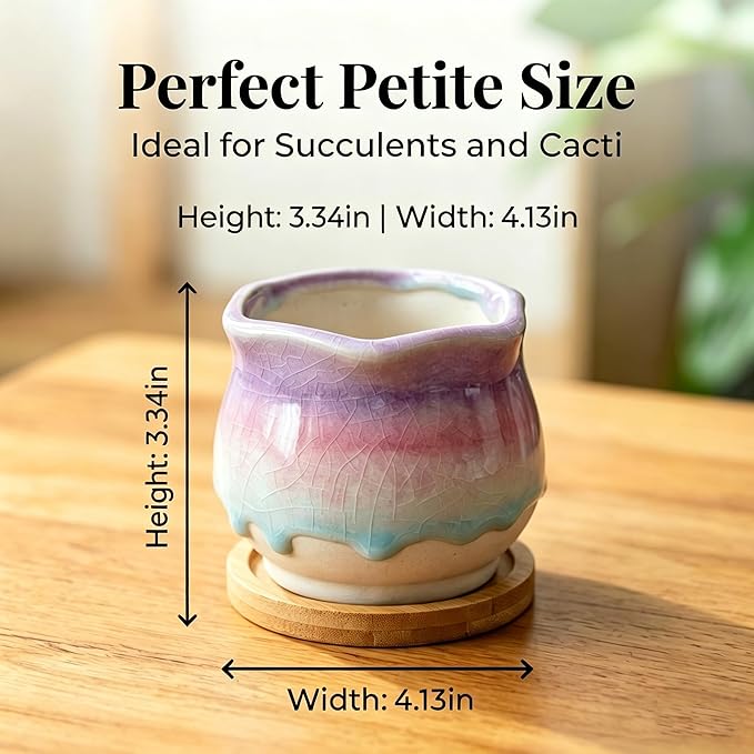 6 Pack Ceramic Succulent Planters, 3.54" W × 3.35" H Gradient Crackle Glaze Flower Pots for Succulents, Cacti, Small Plants, Creative Gardening Decorative Planter Containers