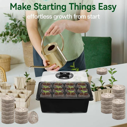 Halatool 4 Pack Seed Starter Tray with 50 PCS Peat Pellets, 48 Cells Black Seeding Starter Trays for Organic Seed Starter Soil Pods for Planting Vegetables Plants Flowers - Starting Seeds Kit