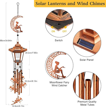 Large Solar Moon Fairy Wind Chimes, Gifts for Women Mom Grandma Wife Sister Daughter Neighbor, Classic Bronze Wind Chimes with Wind Catcher, Solar Decor Lights for Outdoor Garden Patio Porch Window